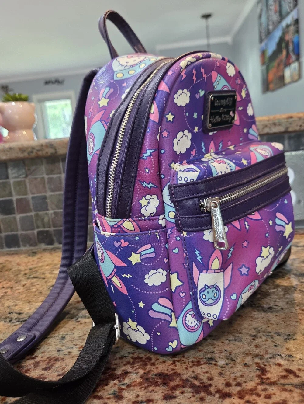 Loungefly Mini Backpack Sanrio Hello Kitty Stars Spaceships Zipper Adjustable